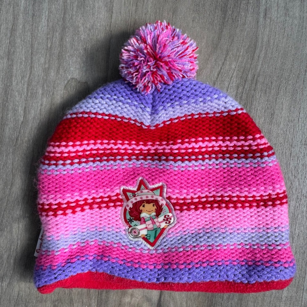 Y2k Vintage 2007 Strawberry Shortcake Toddler Girls Knit Beanie Hat Pink Purple